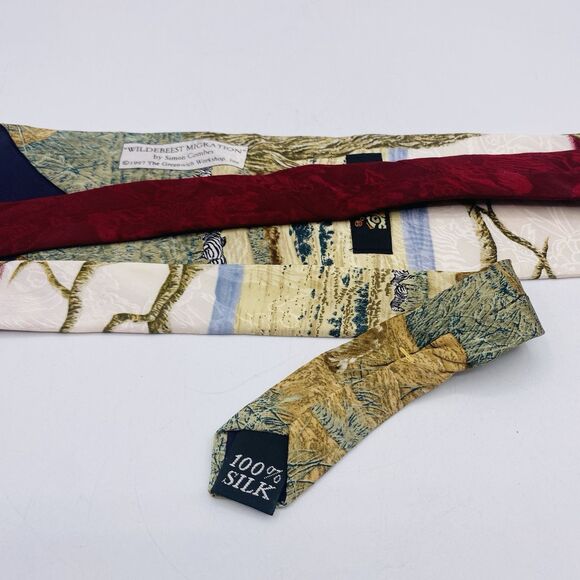 Vintage 1995 Endangered Species Men's Tie Lions & Zebras Simon Combs 100% Silk - Picture 5 of 6